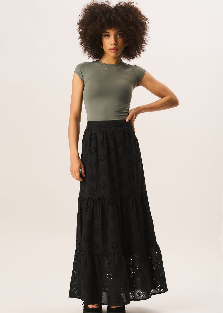 Gini London Black Tiered Lace Embroidered Long Skirt