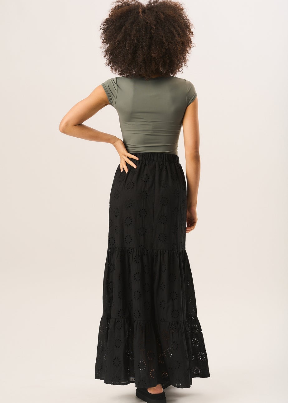 Gini London Black Tiered Lace Embroidered Long Skirt