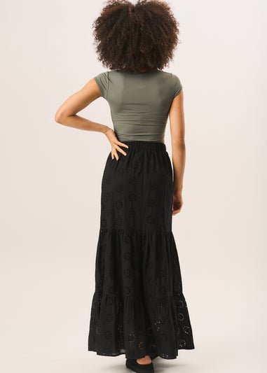 Gini London Black Tiered Lace Embroidered Long Skirt