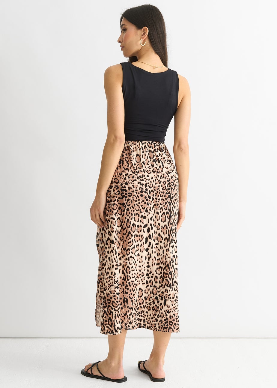 Gini London Black Leopard Print Midi Skirt