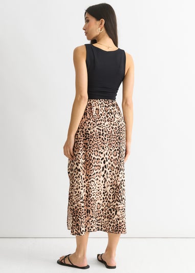 Gini London Black Leopard Print Midi Skirt