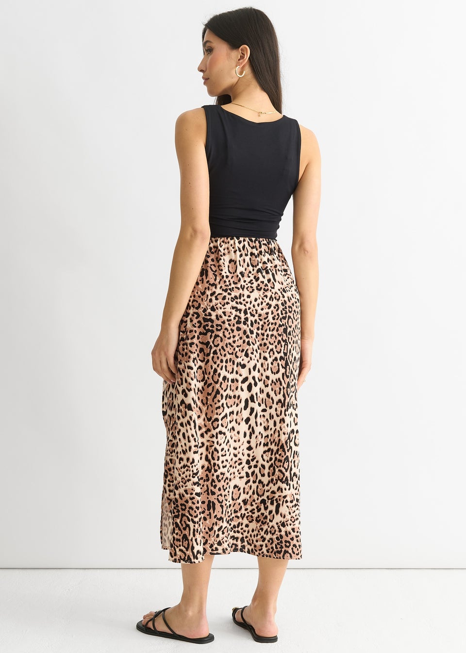 Gini London Black Leopard Print Midi Skirt