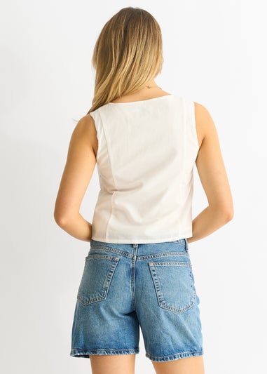 Gini London White Tie Front Broderie Waistcoat