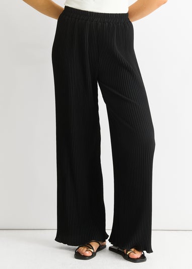 Gini London Black Plisse Loungewear Wide Leg Trousers