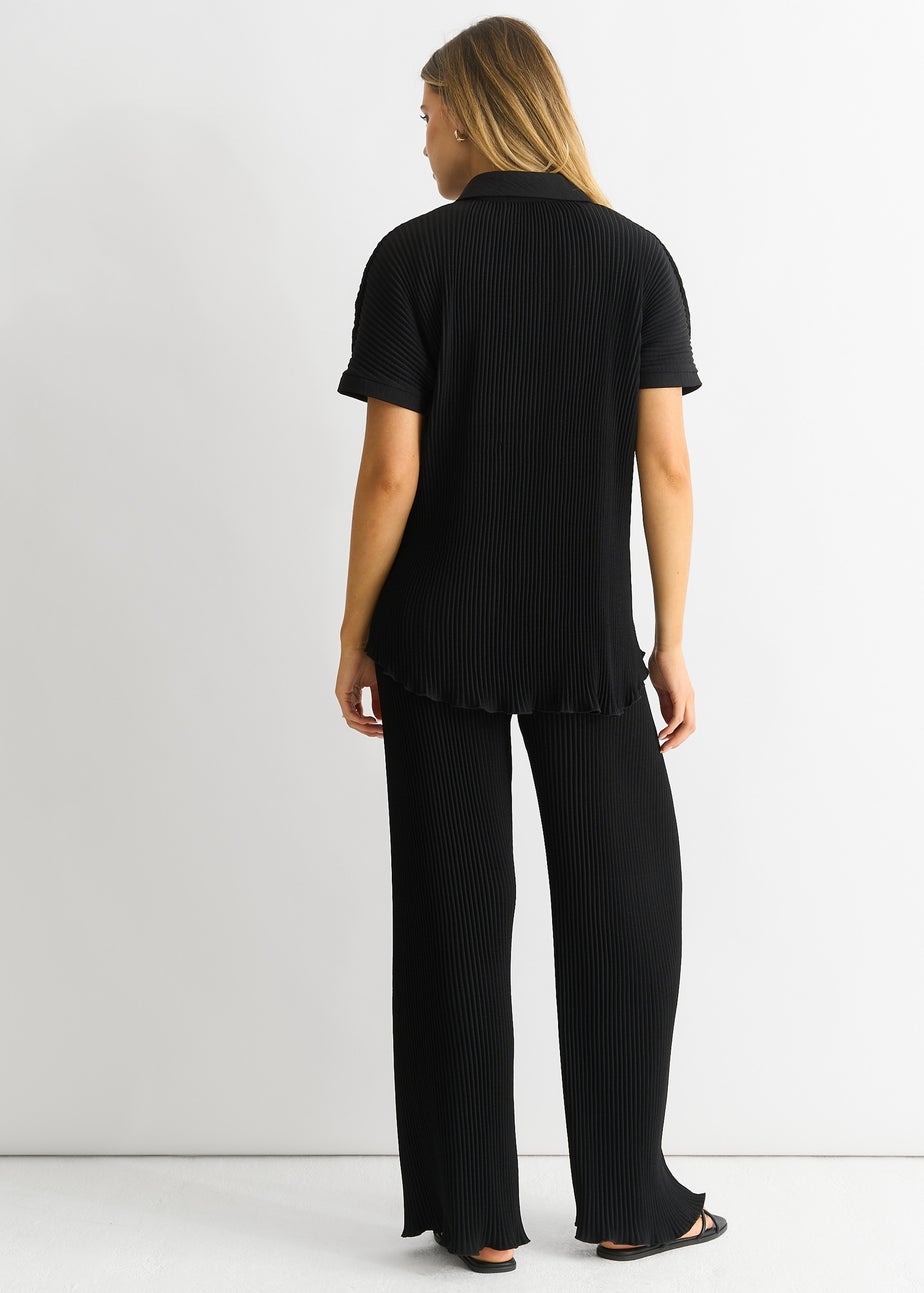 Gini London Black Plisse Loungewear Wide Leg Trousers