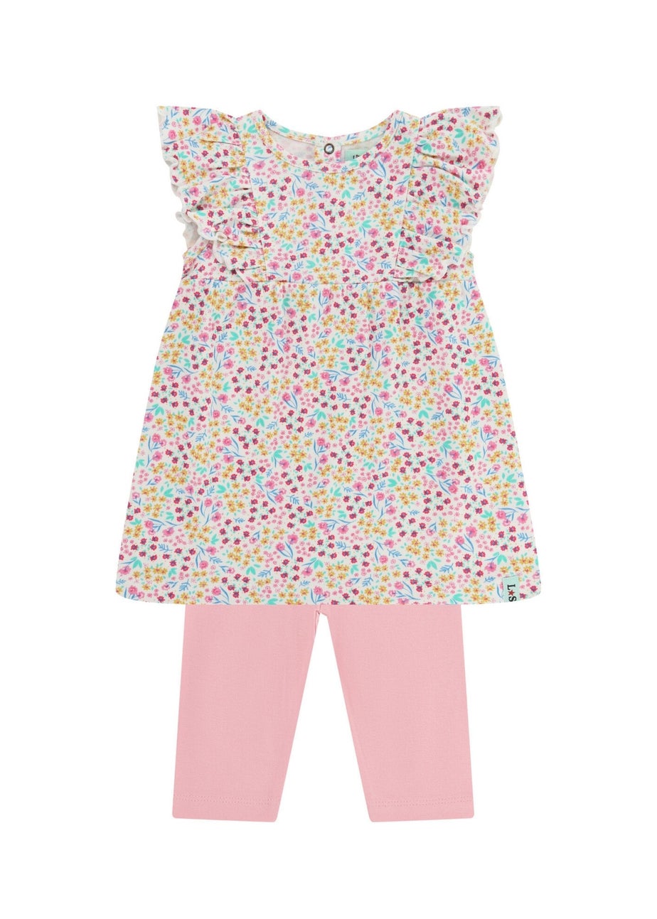 Lilly & Sid Pink Mini Floral Print Dress & Legging Set (0 -  24 Months)