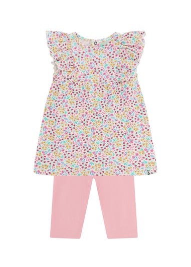 Lilly & Sid Pink Mini Floral Print Dress & Legging Set (0 -  24 Months)