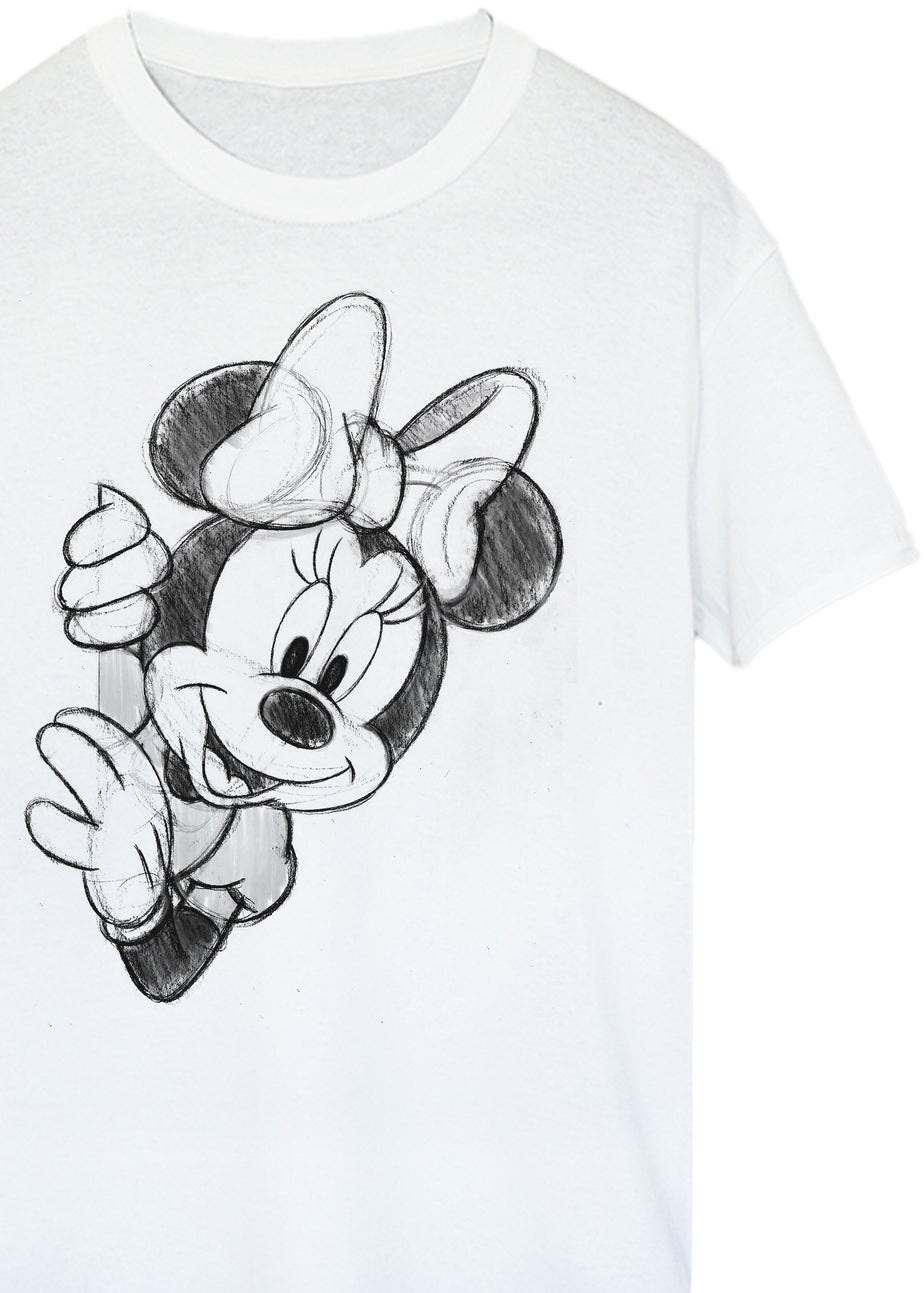 Disney Minnie Mouse Sketch White Boyfriend Fit T Shirt
