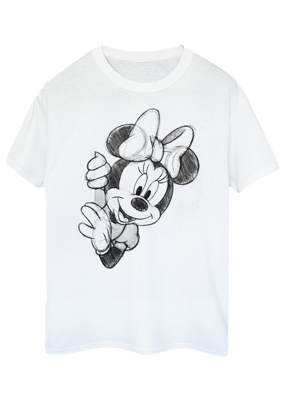 Disney Minnie Mouse Sketch White Boyfriend Fit T Shirt