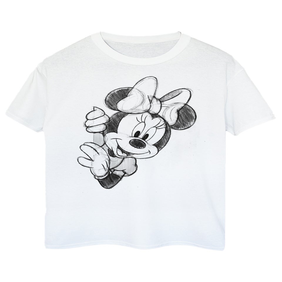 Disney Minnie Mouse Sketch White Boyfriend Fit T Shirt
