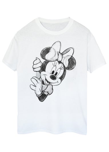 Disney Minnie Mouse Sketch White Boyfriend Fit T Shirt