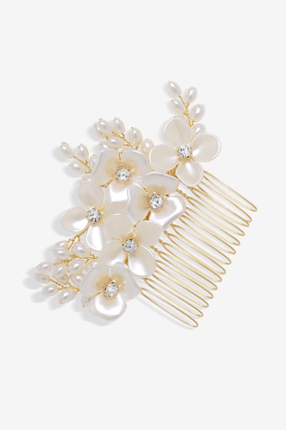 Jon Richard Gold Plated White Floral & Crystal Hair Comb