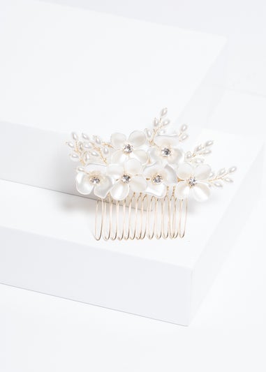 Jon Richard Gold Plated White Floral & Crystal Hair Comb