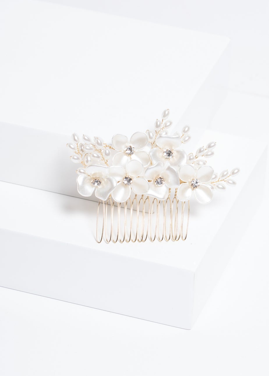 Jon Richard Gold Plated White Floral & Crystal Hair Comb