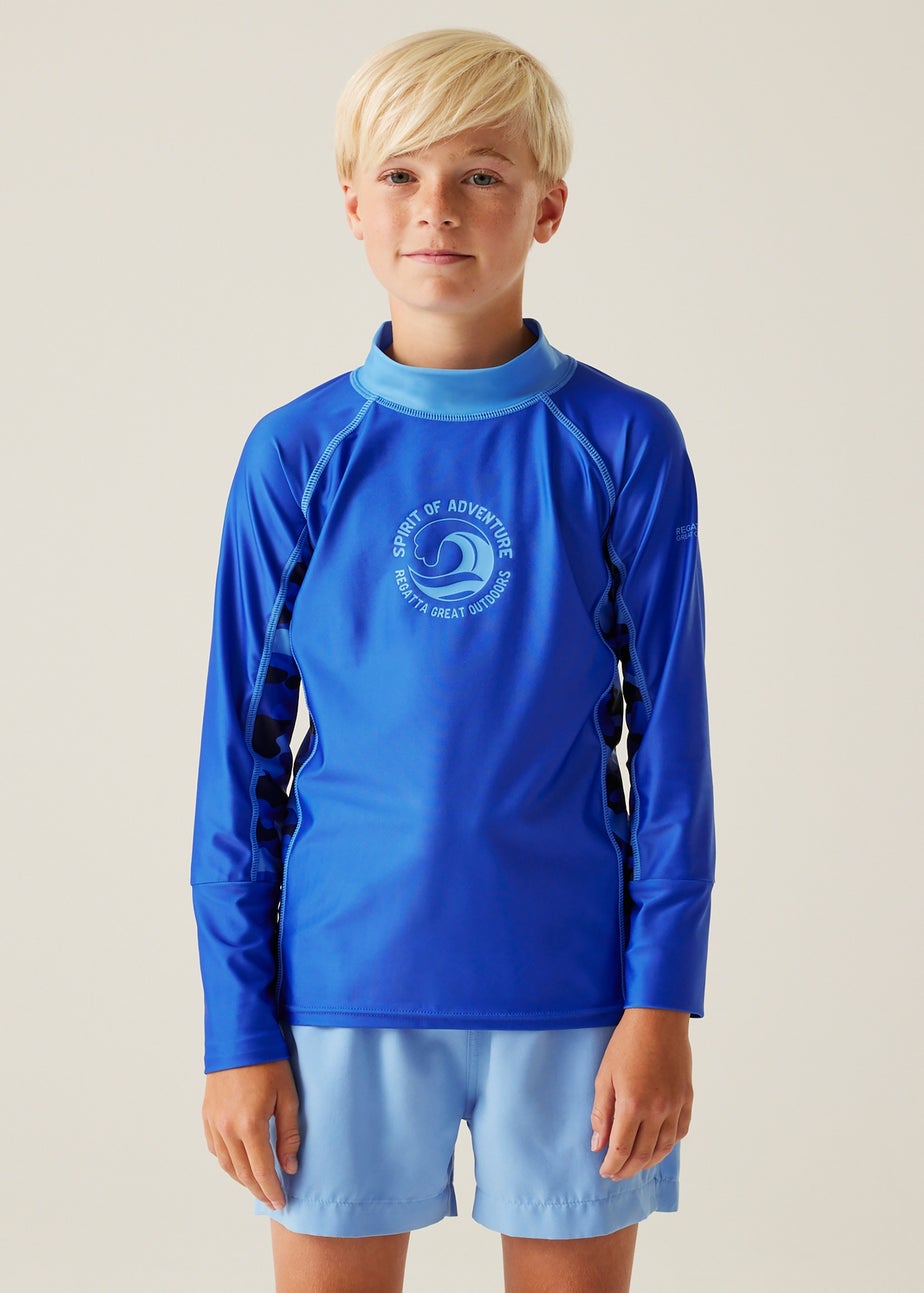 Regatta Olympian Blue Camo Kids Hoku II Swim Top (3- 16 Yrs)