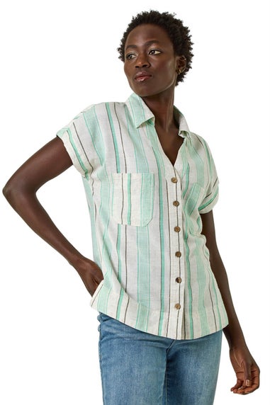 Roman Light Blue Verticle Stripe Short Sleeve Shirt