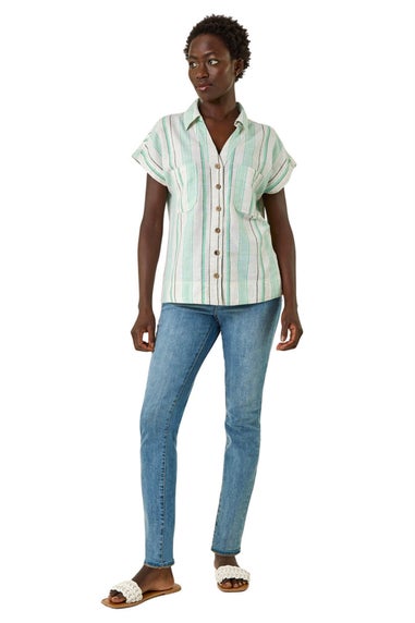 Roman Light Blue Verticle Stripe Short Sleeve Shirt