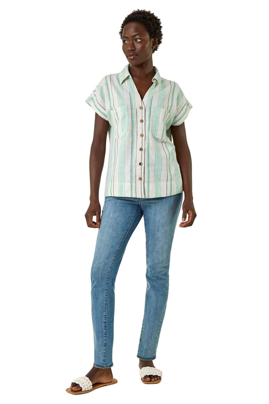 Roman Light Blue Verticle Stripe Short Sleeve Shirt