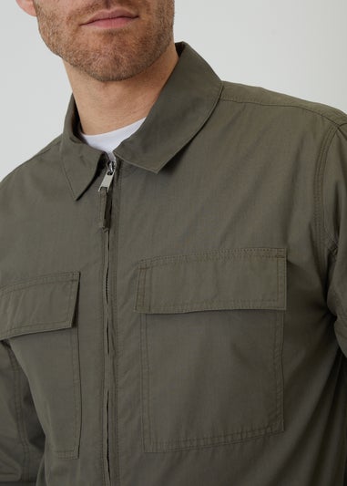 Threadbare Khaki Cotton Poplin Lightweight Collared Jacket