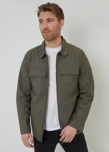 Threadbare Khaki Cotton Poplin Lightweight Collared Jacket