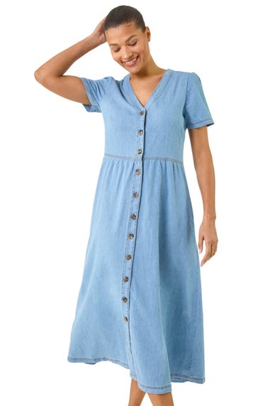 Roman Denim Button Through Midi Dress