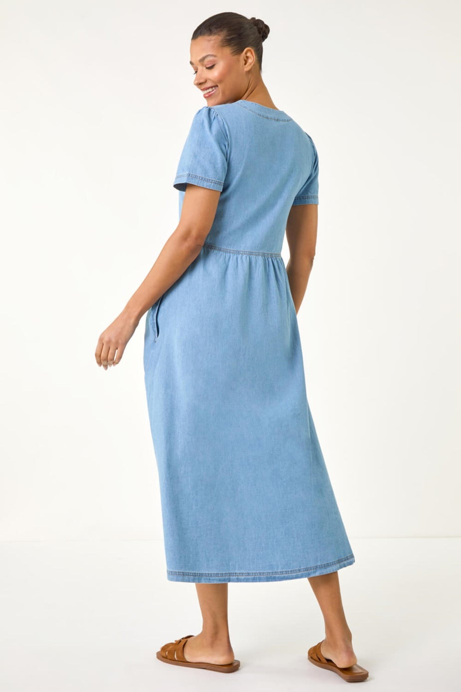 Roman Denim Button Through Midi Dress