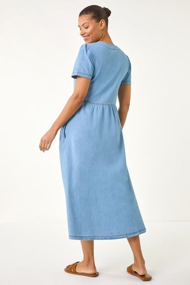 Roman Denim Button Through Midi Dress