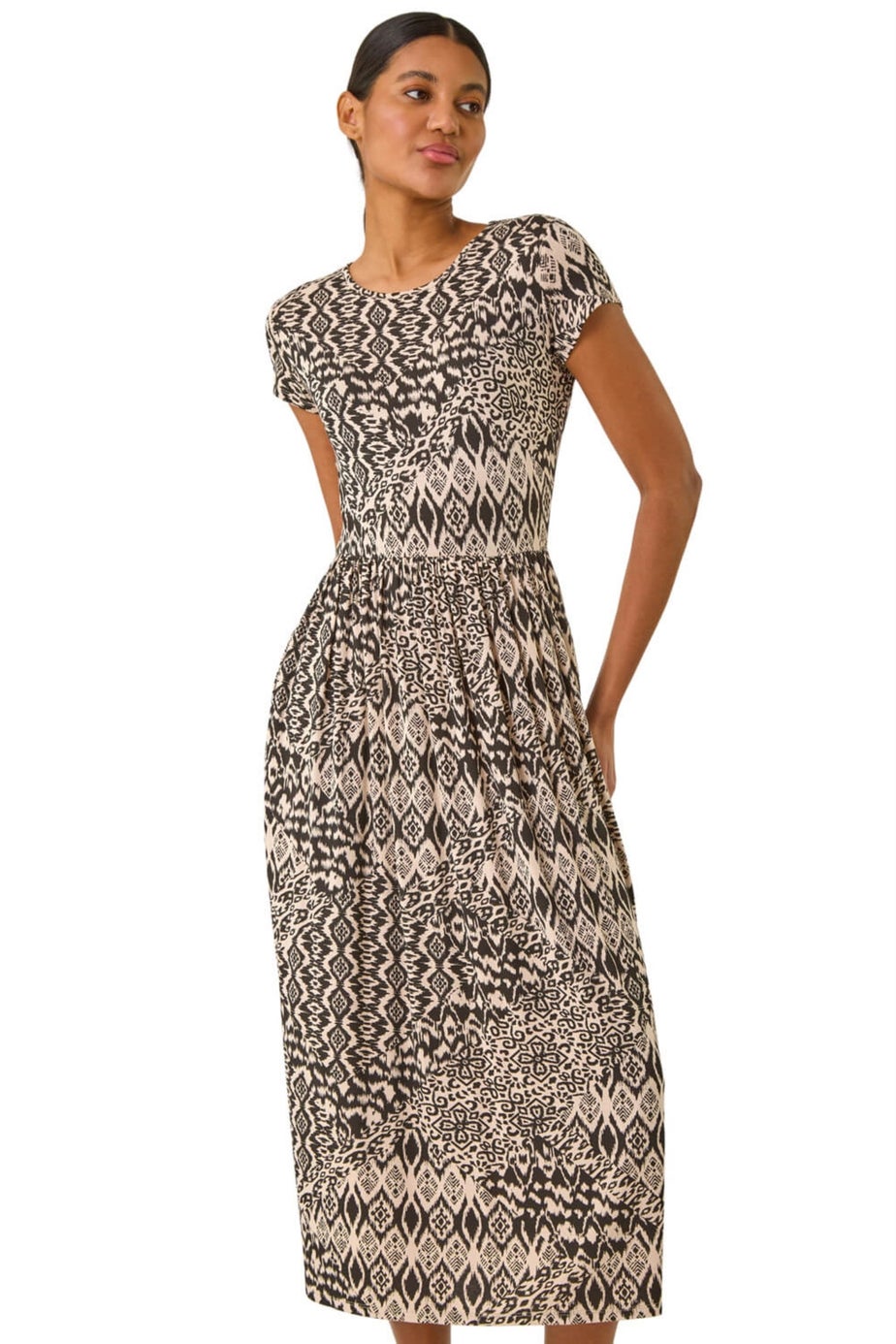 Roman Black Abstract Print Midi Dress