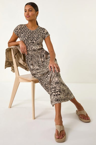 Roman Black Abstract Print Midi Dress