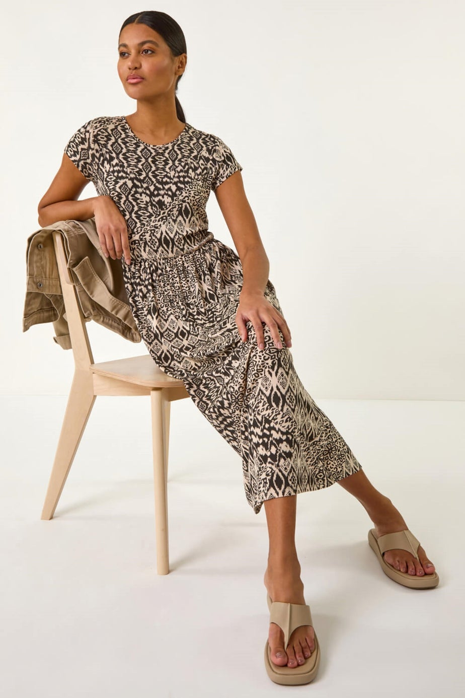 Roman Black Abstract Print Midi Dress