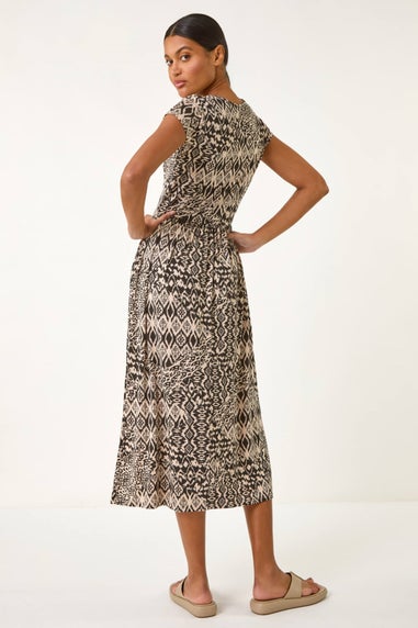 Roman Black Abstract Print Midi Dress