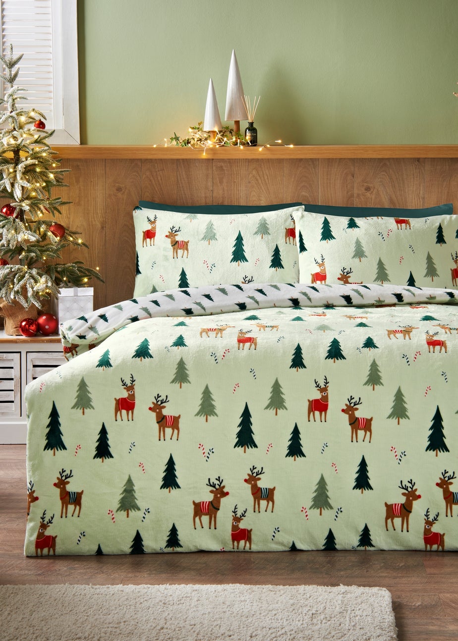 Green Reindeer Fleece Duvet Set