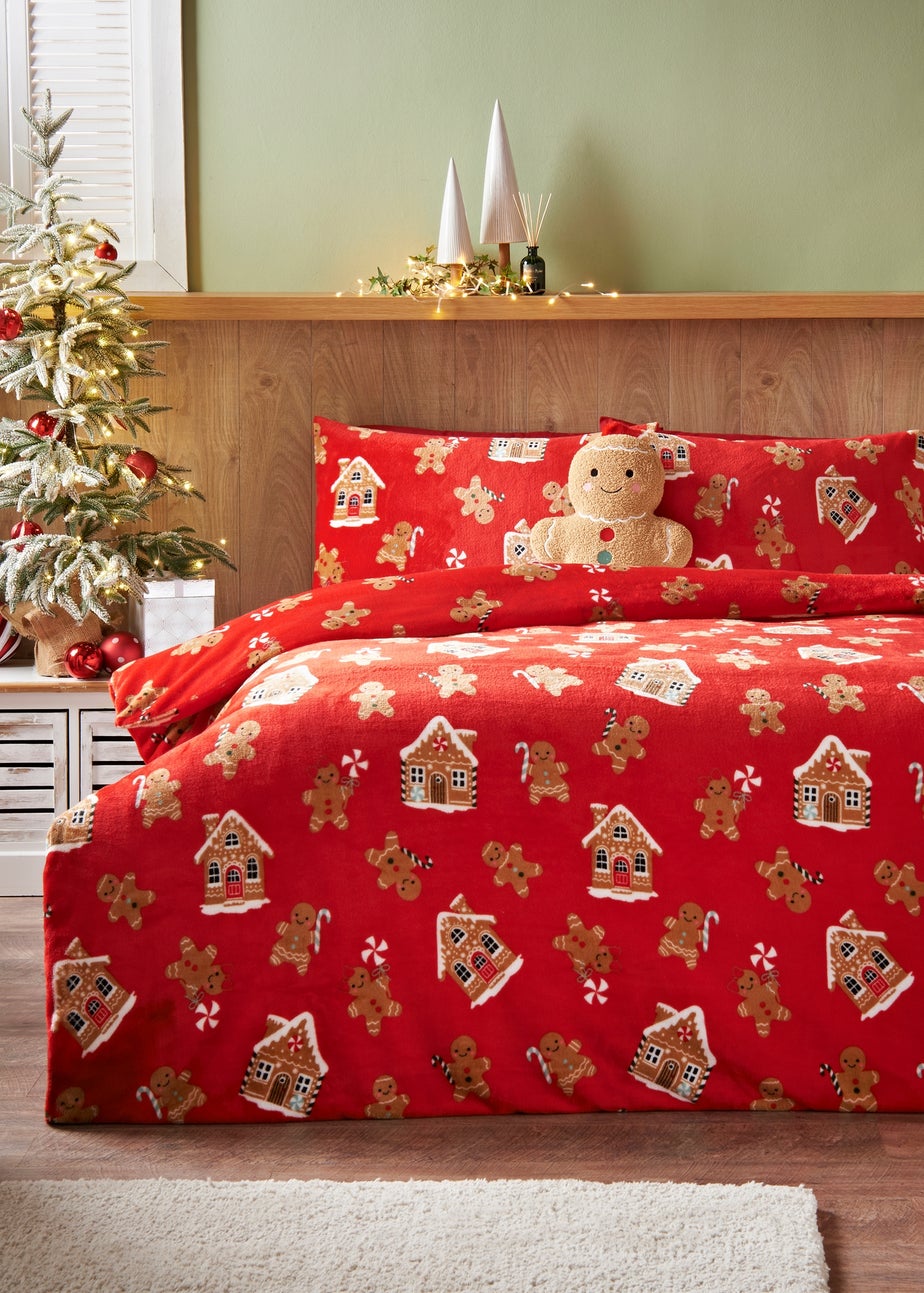 Red Gingerbread Fleece Duvet Set