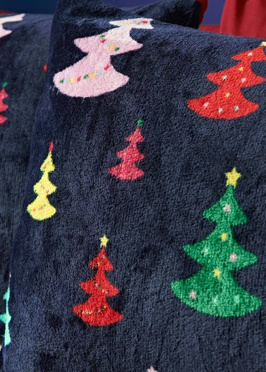 Navy Multi Christmas Tree Fleece Duvet Set