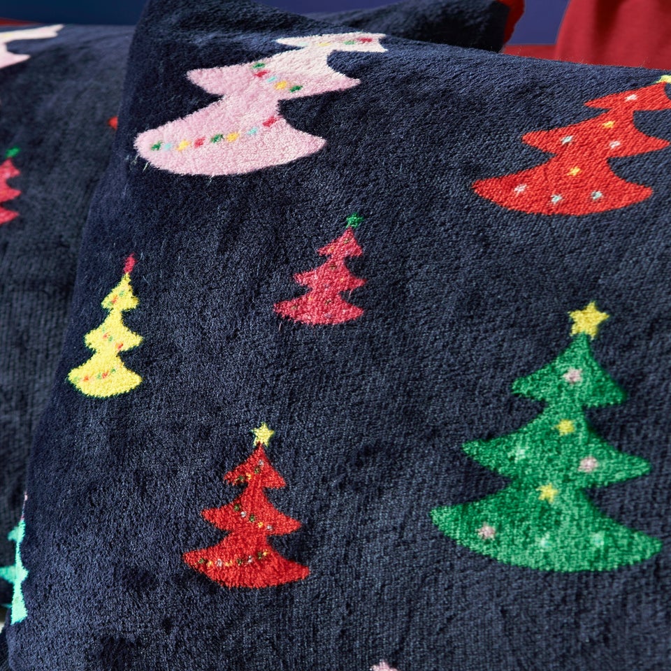Navy Multi Christmas Tree Fleece Duvet Set