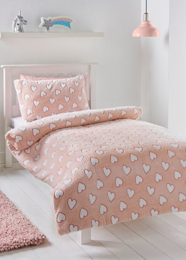 Pink Hearts Fleece Duvet Set