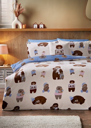 Multicolour Cosy Bear Print Fleece Duvet Set