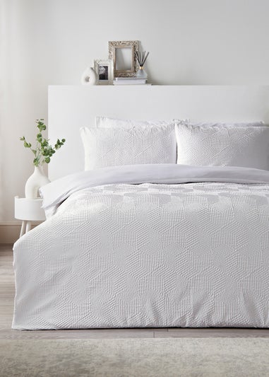 White Geometric Textured Duvet Set