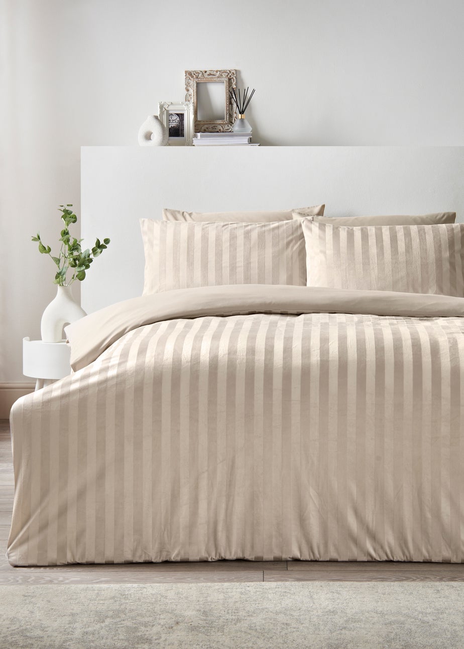 Beige Velvet Stripe Duvet Set