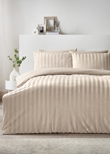 Beige Velvet Stripe Duvet Set