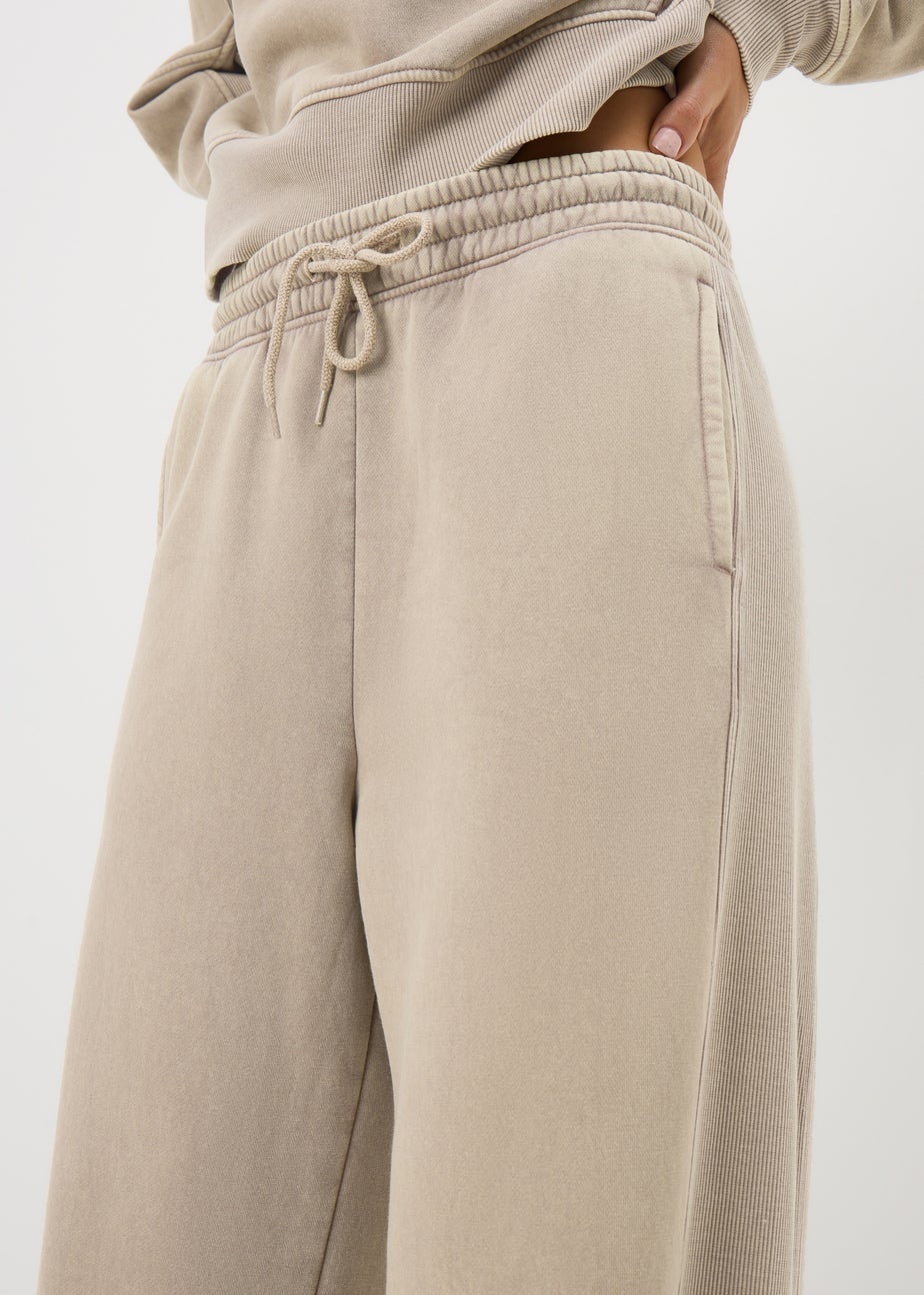 Brown Acid Wash Rib Wide Leg Jogging Bottoms