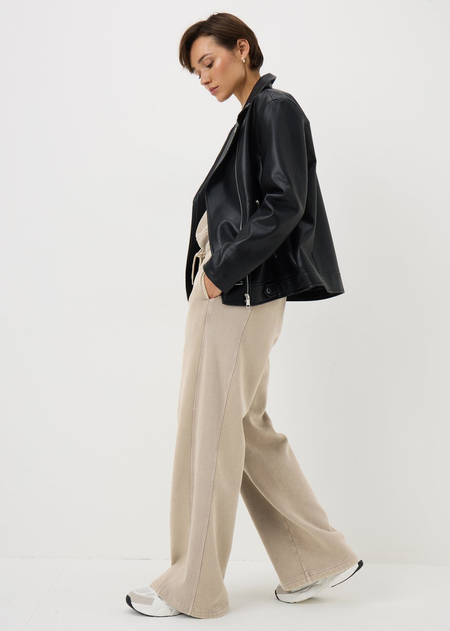 Brown Acid Wash Rib Wide Leg Jogging Bottoms