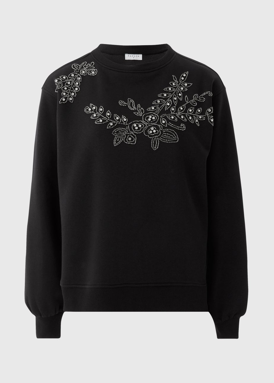 Black Floral Embelished Sweatshirt
