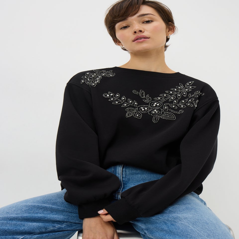 Black Floral Embelished Sweatshirt