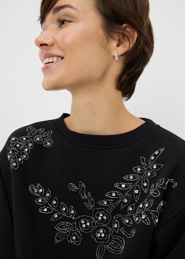Black Floral Embelished Sweatshirt