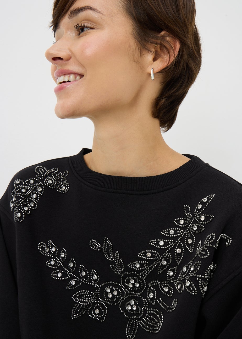 Black Floral Embelished Sweatshirt