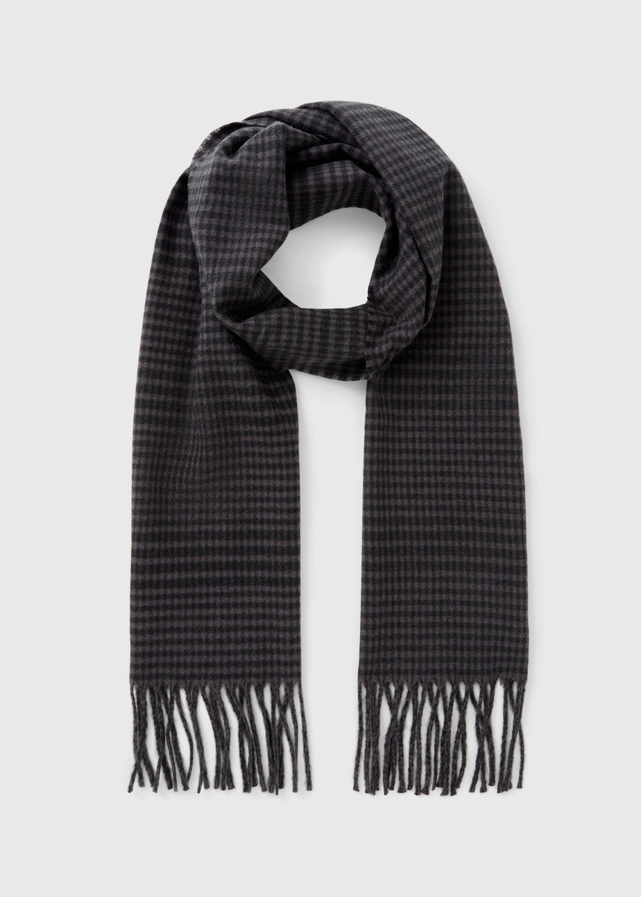 Black Dogstooth Check Scarf