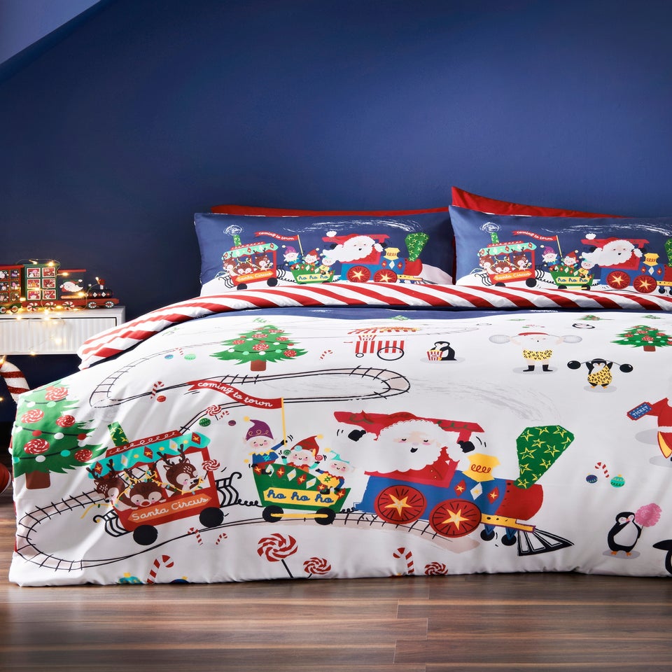 Navy Christmas Elves Duvet Cover Set