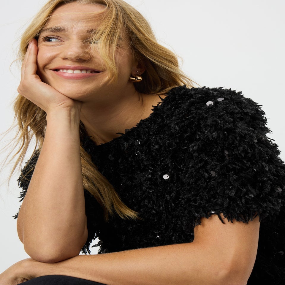 Black Fluffy Sequin Top