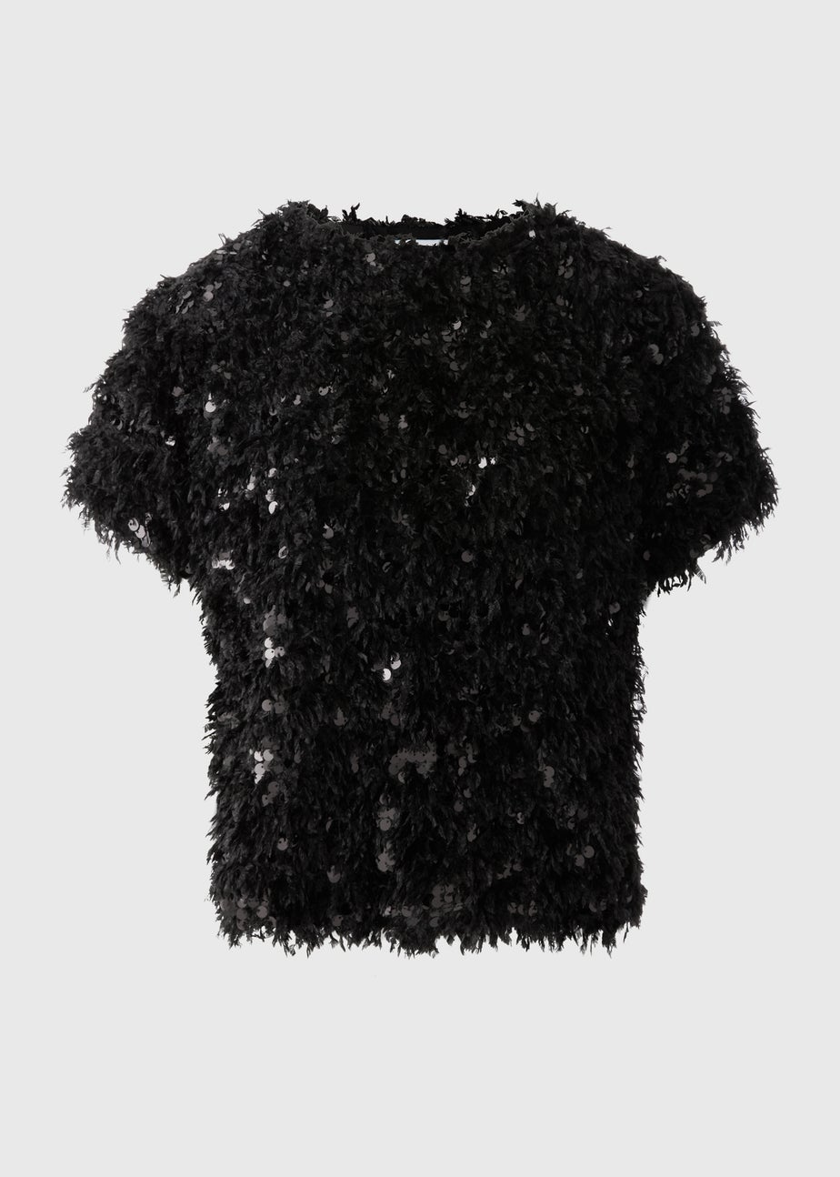 Black Fluffy Sequin Top